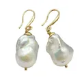 GuaiGuai Jewelry Cultured White Baroque Pearl Dangle Earrings Real Keshi Pearl Hook Earrings For