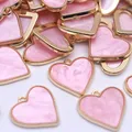 6pcs/lot 18mm Metal Alloy Heart Charms Pendants Pink Acrylic Heart Pendants For Jewelry Making