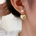 Front And Back Single Pearl Metallic Heart Earrings For Women 2023 New Fashion Jewelry Pendientes