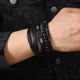 Leather Bracelet Men Hand-woven Beaded Leather Bracelet Multi-layer Set with Adjustable Bracelet