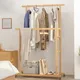 Bamboo Clothes Rail Rack Double Hanging Rails Clothes Rack on Wheels Free Standing Garment Rack with