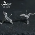 925 Sterling Silver Vintage Art Fashion Flying Crane Birds Thai Silver Stud Earrings For Women Girl