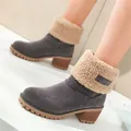 Womens Boots Female Winter Shoes Fur Snow Boots Warm Plush Women's Shoes Square High Heel Ankle