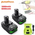 6.0Ah 3.0Ah 18V Rechargeable Battery For Ryobi one 18V Lithium Battery for Ryobi P107 P105 P104 P103