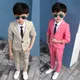 Flower Boys Formal Coat Pants Tie 3Pcs Suit Kids White Baptism Wedding Party Costume Children