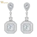 Wong Rain Solid 925 Sterling Silver Asscher Cut White Sapphire Gemstone Dangle Earrings Wedding