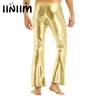 Adult Mens Shiny Metallic 70’s Disco Pants with Bell Bottom Trousers Flared Bell Pants Flared Long