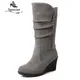 SGESVIER winter boots Woman half knee boots wedge heel Female Fashion boots Outdoor Snow Boots for