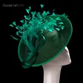 Green Sinamay Fascinator Hat Women Wedding Headpiece Church Party Headwear Ladies Kenducky Race