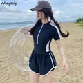 Sporty Fake 2 Pcs Cover-ups Women Young Fashion Skinny Casual College Chic Bathing Swimwear