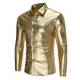 Winter Autumn Men Leather Shirt Nightclub Costume Coated Metallic Silver Gold Black Men Shirt Long