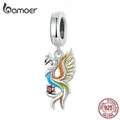 Bamoer 925 Sterling Silver Colorful Enamel Phoenix Pendant Charms Permanent Bird Hanging Beads for