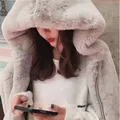 2023 New Coat Women's Autumn and Winter Loose Plush Faux Rabbit Fur Hooded Cardigan Women Casual