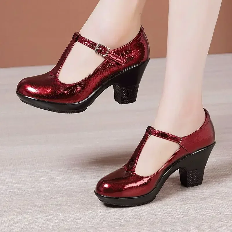 Small Size 32-43 Patent Leather Shoes Women Mary Janes Spring 2026 T Stap Platform Pumps Block High Heels for Office Mom Dance