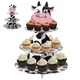 Cow Print Cupcake Stand 3-Tier Farm Animal Cupcake Holder Thick Cardboard Cupcake Stand Adorable Cow