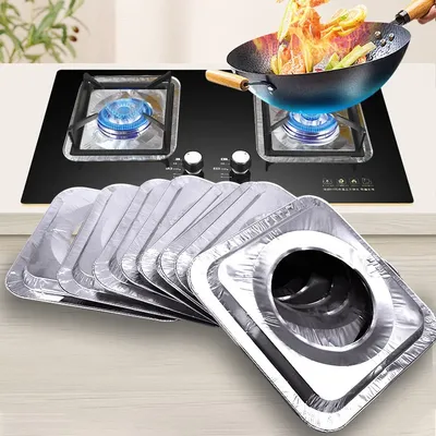 10/20pcs Stove Protector Cover Disposable Aluminium Stove Burner Liner Gas Stove Stovetop Cleaning Pad Mat Kitchen Accessories