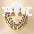 Ethnic Gold Color Hollow Geometric Necklace Earrings Set Vintage Wedding Bijoux Indian African