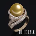 Bride Talk Fashion Brand Women Pearl Ring Cubic Zirconia Twisted Lines Luxury Finger Rings Elegant