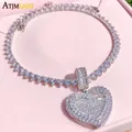 New Can Be Opened Heart-shaped Photo Pendant Necklace Iced Out Bling Hearts Chain Cubic Zirconia