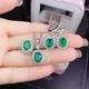 Emerald Earring and Ring Neckle for Women's True 925 Sterling Silver Green Stone Wedding Jewelry Set