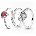 925 Sterling Silver Ring Luxury Happy Red Zircon Ring Fit Design Original Pandora Bracelet DIY