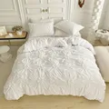 Three-dimensional Pinch Pleated Crafts Double Duvet Cover Set 220x240 Solid Twist Flowers King Size