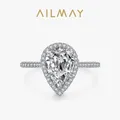 Ailmay 925 Sterling Silver Classic Luxury 3CT Emerald Cut Sparkling Water Drop Shape CZ Rings For