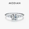 MODIAN 1.0CT Round Moissanite Ring D Color Lab Diamond Classic 925 Sterling Silver Wedding