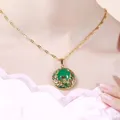 Real 14K Gold Necklace Natural Emerald Pendants for Female Colgante De 925 Mujer Jade Emerald