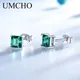 UMCHO Solid Real 925 Sterling Silver Jewelry Created Emerald Square Stud Earrings For Women Elegant