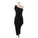 Cocktail Dress - Midi One Shoulder Sleeveless: Black Solid Dresses - Women's Size Medium