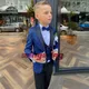 Royal Blue Floral Suit for Boys Wedding Dress Four Piece Jacket Pant Vest Bow Tie Formal Blazer Kids