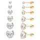 6 Pairs Stainless Steel Screw back Stud Earring Gold Plated Heart Star Square Princess Cut Round