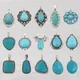2Pcs Antique Silver Color Large Imitation Turquoise Stone Charms Pendants for DIY Necklace Jewellery
