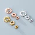 925 Sterling Silver AAA Zircon Flower Spacer Beads 4mm 6mm 8mm Plated Gold Color Loose Silver Beads