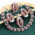 Red Garnet 925 Silver Jewelry set for Women Wedding Bracelet Earrings Necklace pendant Ring Birthday