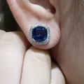 Huitan Fashion Cushion Cut Blue Cubic Zircon Stud Earrings Ear Piercing Wedding Accessories for