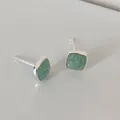 Silvology 925 Sterling Silver Natural Amazonite Square Stud Earrings for Women Minimalist Sleeper