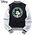 Disney 2022 New Arrival Rib Sleeve Cotton Top Fashion Logo Mickey Mouse Print Casual Bomber Baseball