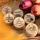 iCraft Set of 6pcs Mini Round Wood Rubber Stamp Small Circle Happy Birthday Icon Wooden Stamp Plan