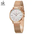 Japan Quartz Movement High Quality Shengke Women Stainless Steel Mesh Rose Gold Waterproof Ladies