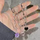 Pink Purple Zircon Star Heart Necklace Y2K Irregular Love Crystal Heart Choker Egirl Collar