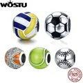 WOSTU 925 Sterling Silver Charm Tennis Ball Volleyball Football Bead Pendant Fit Original Bracelet