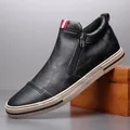 Slip on Men's Chelsea Boots Spring Fashion High-Top Sneaker Shoes British All-match Casual Leather