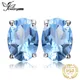 JewelryPalace Oval Genuine Natural Blue Topaz 925 Sterling Silver Stud Earrings for Women Fashion