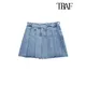 TRAF Women Fashion Wide Pleated Denim Mini Skirt Vintage High Waist Side Zipper Female Skirts Mujer