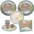 World Map Theme Disposable Paper Plates Cup Napkin Retirement Travel Birthday Party Table Decoration