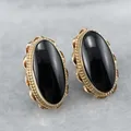 Elegant Oval Inlaid with Black Stones Stud Earrings for Women Fashion Gold Color Metal Carving