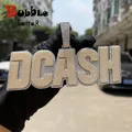 Bubble Letter Custom Name Necklace for Men Solid Base Iced Out Pendant Two Tone Personalized Hip Hop