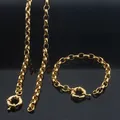 1Set 6mm Men Women Oval Rose/Yellow Gold Color Set Jewelry Necklace Bracelet Sailor Lock